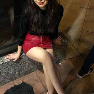 Red leather mini skirt